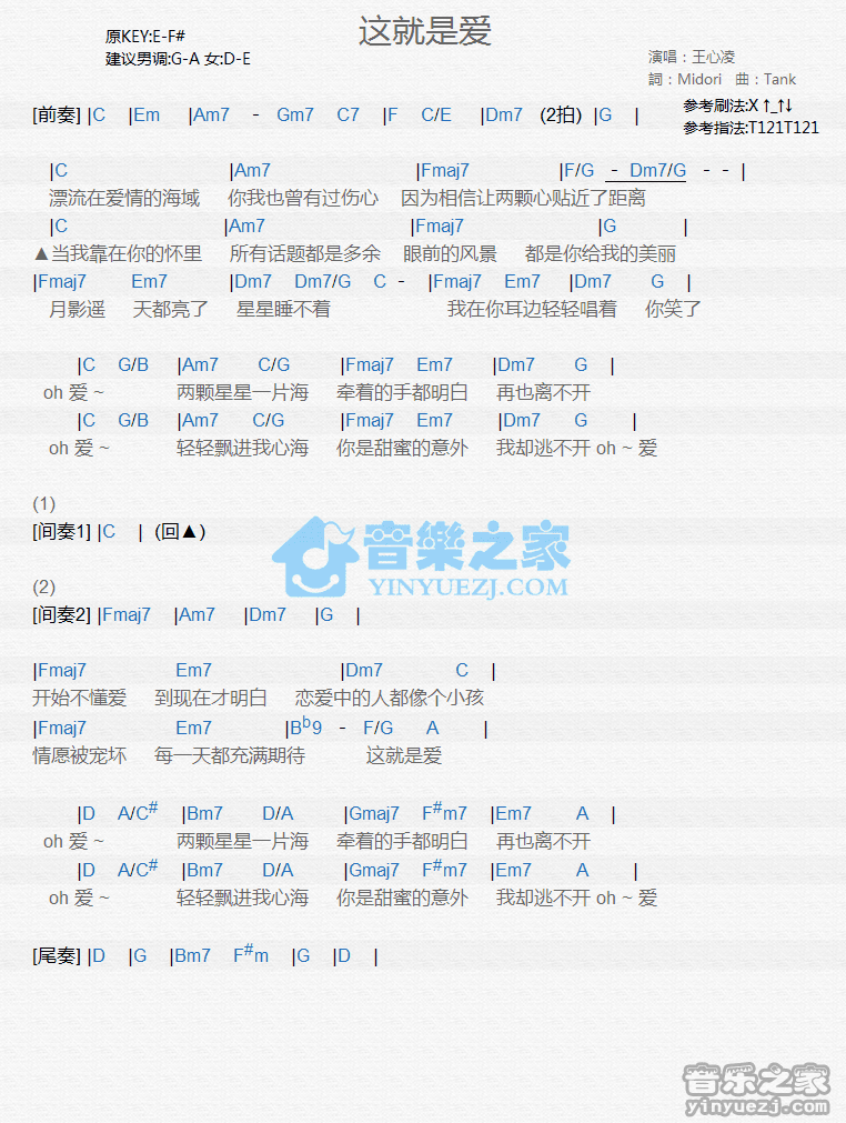 王心凌《这就是爱》尤克里里弹唱谱