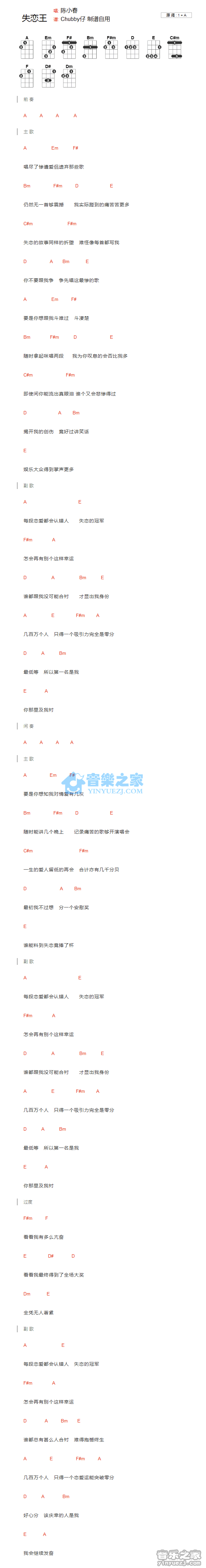 陈小春《失恋王》尤克里里弹唱谱