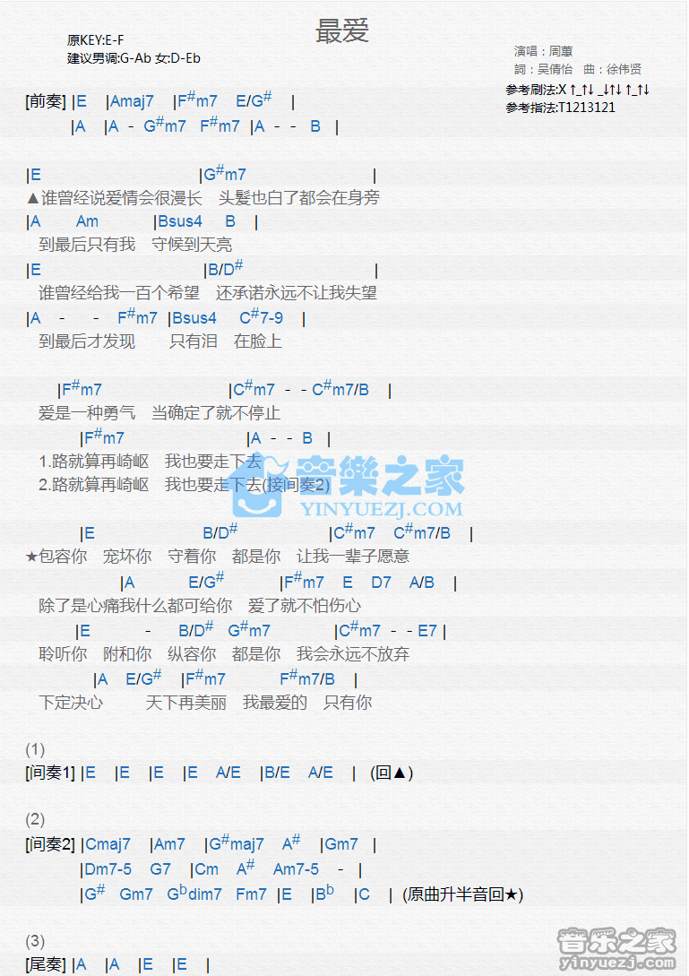 周惠《最爱》尤克里里弹唱谱