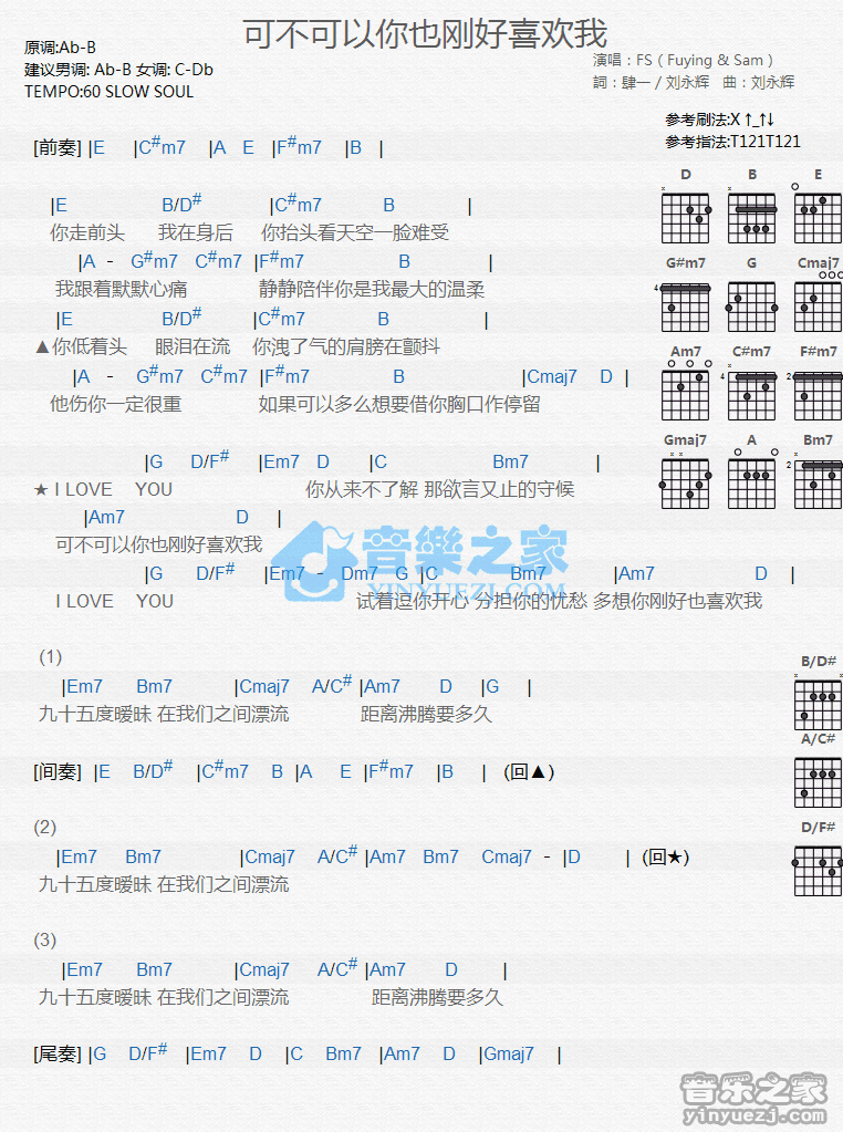 FS《可不可以你也刚好喜欢我》尤克里里弹唱谱