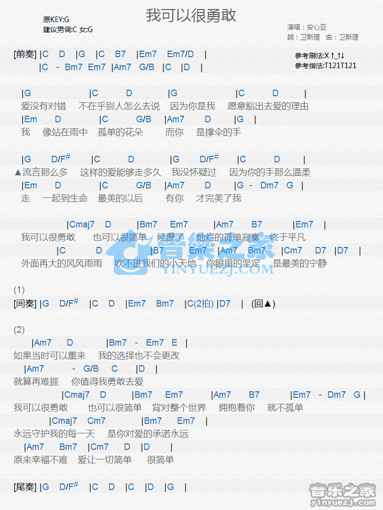 安心亚《我可以很勇敢》尤克里里弹唱谱