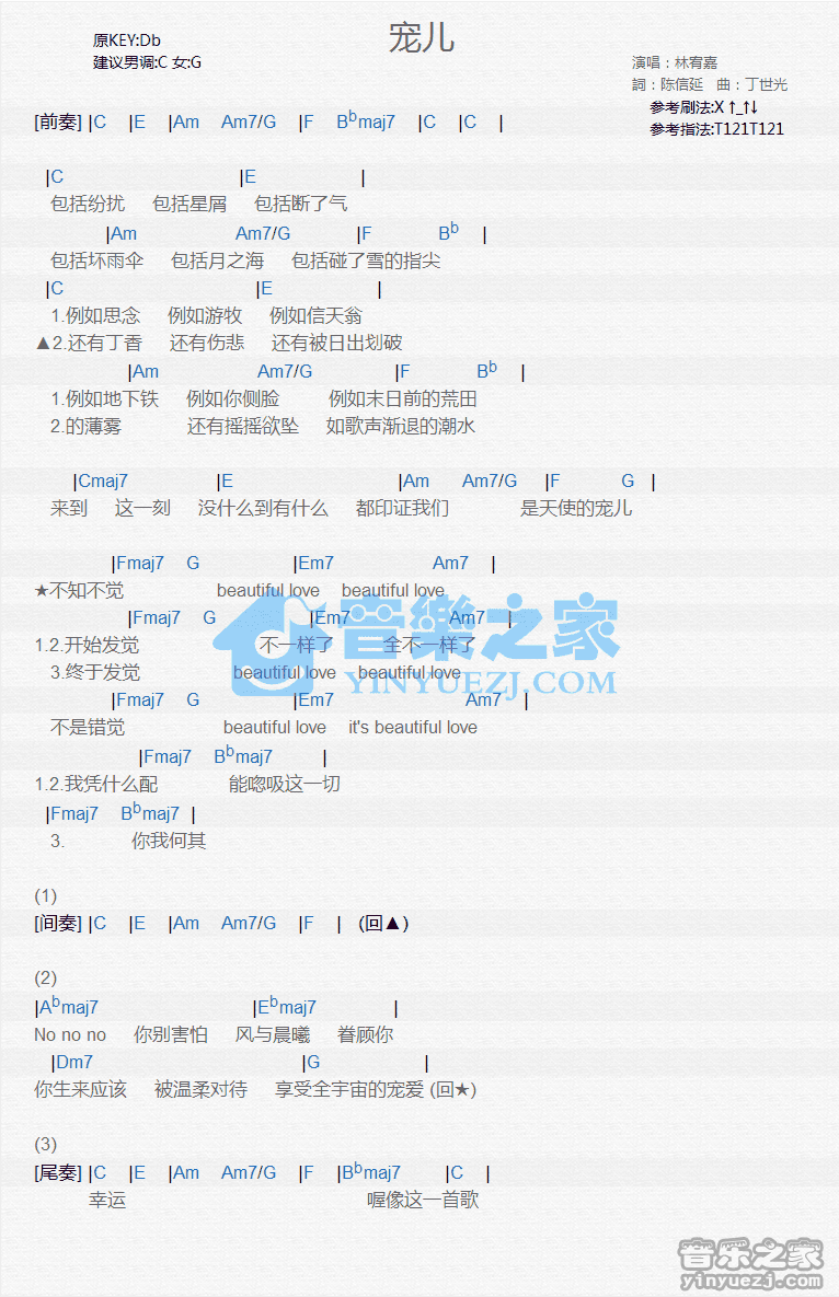 林宥嘉《宠儿》尤克里里弹唱谱