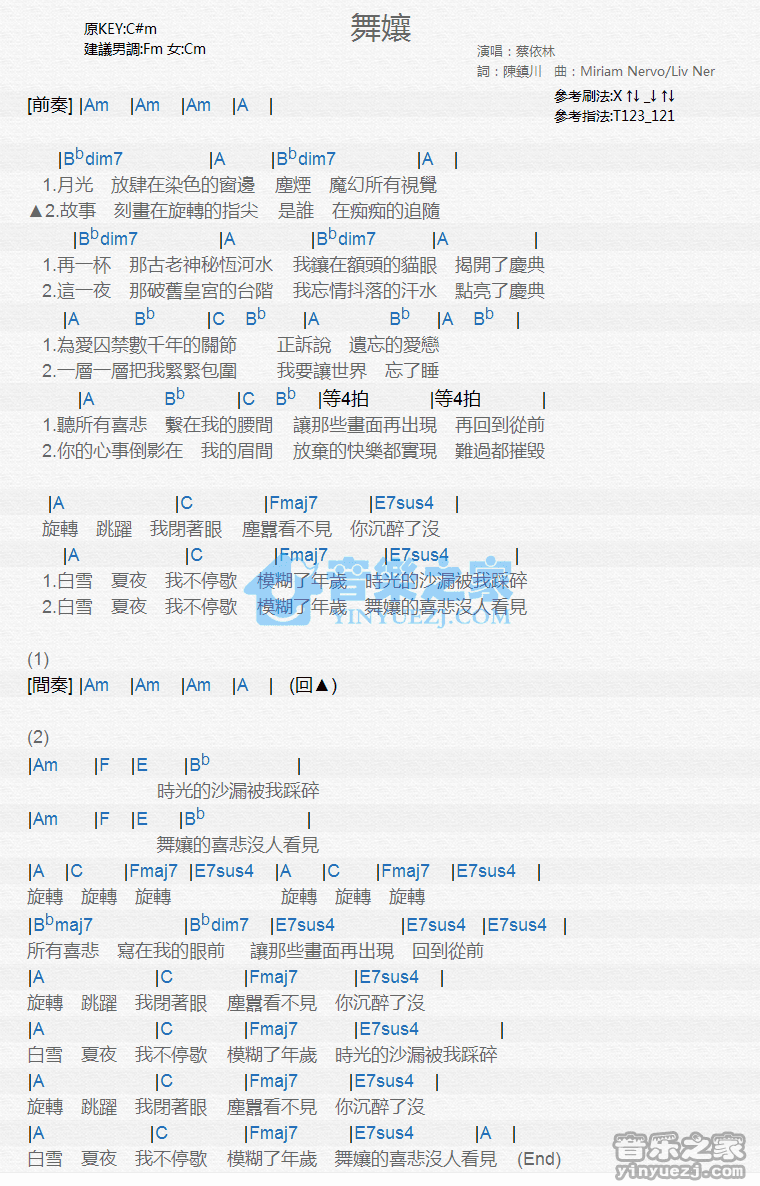 蔡依林《舞娘》尤克里里弹唱谱