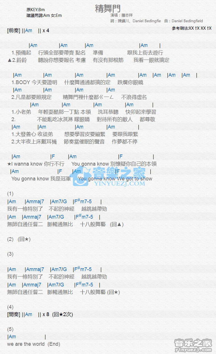罗志祥《精舞门》尤克里里弹唱谱