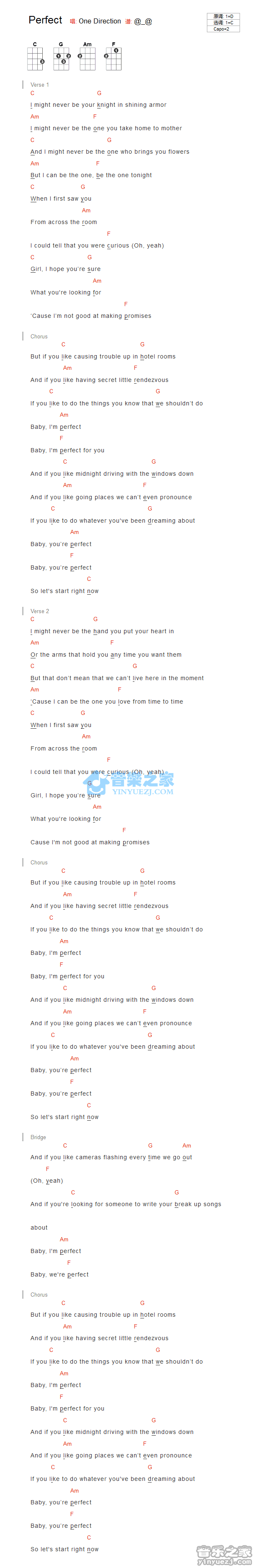 One Direction《Perfect》尤克里里弹唱谱