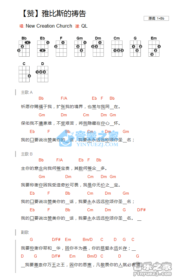 New Creation Church《雅比斯的祷告》尤克里里弹唱谱