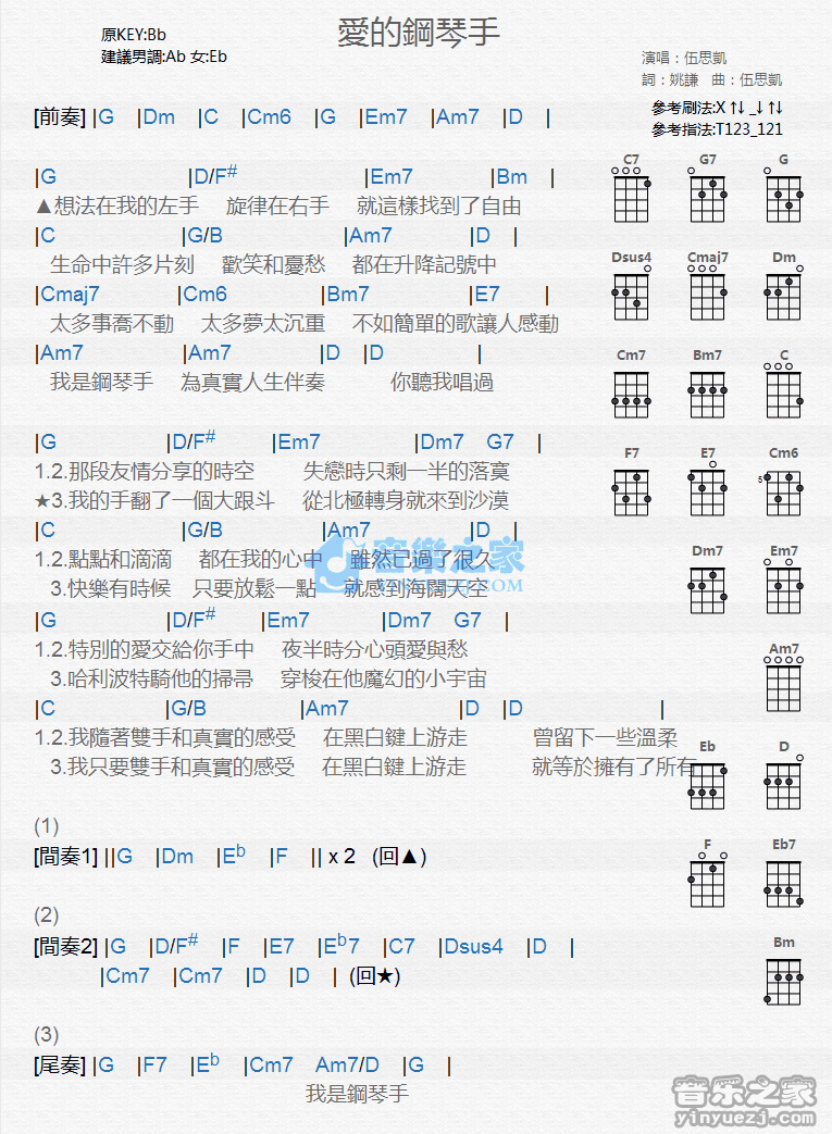 信乐团《天亮以后说分手》尤克里里弹唱谱