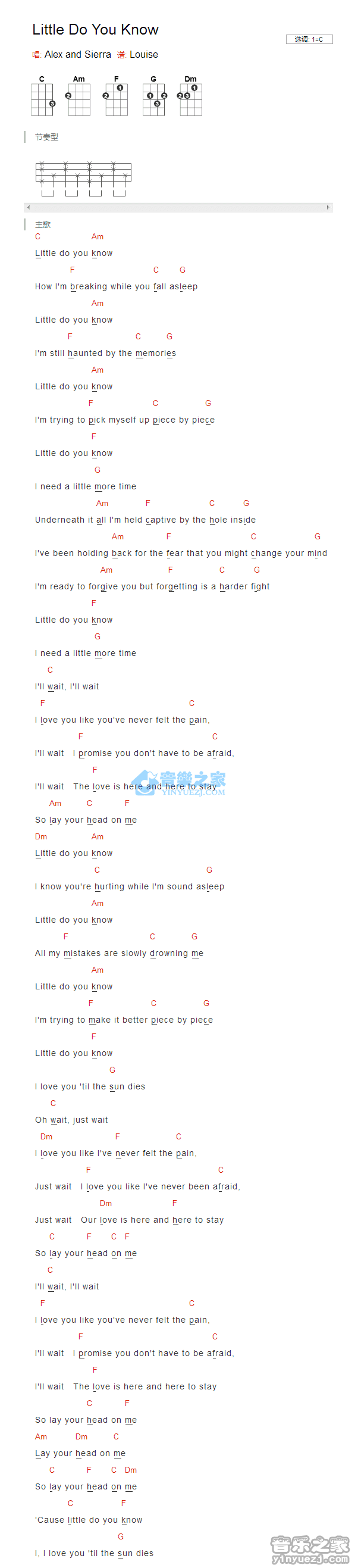 Alex and Sierra《Little Do You Know》尤克里里弹唱谱