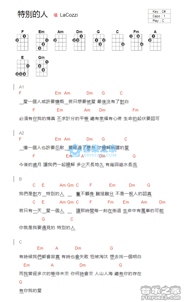 LaCozzi《特别的人》尤克里里弹唱谱