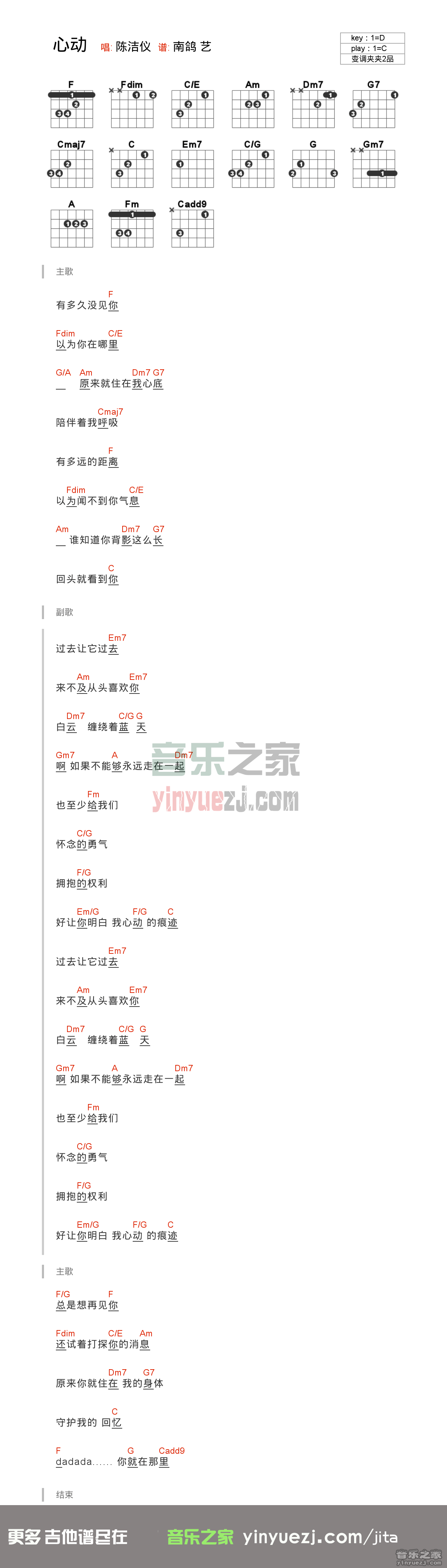 心动吉他谱 陈洁仪 原来心动只要那么一刹那-琴艺谱