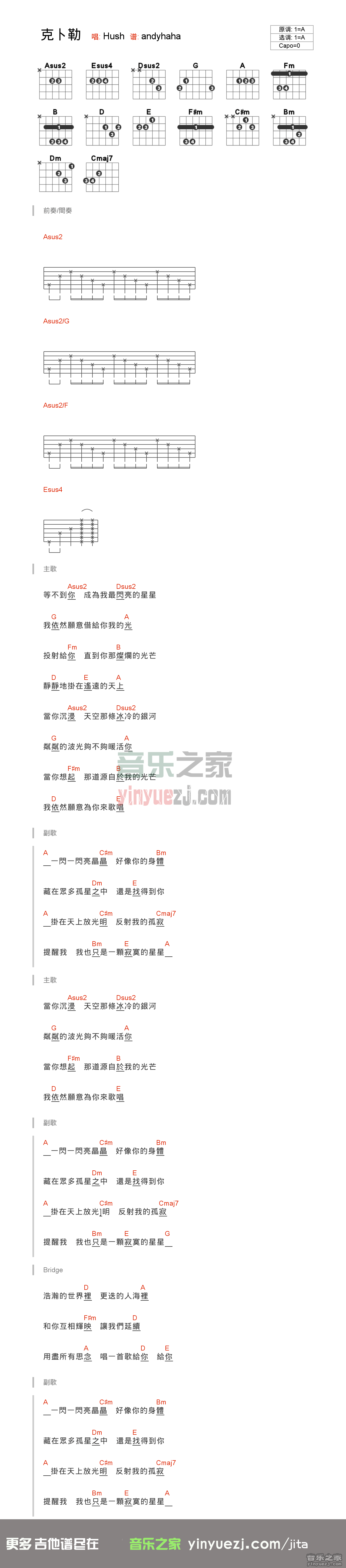 克卜勒吉他谱_周深,康姆士乐团_C调弹唱92%专辑版 - 吉他世界