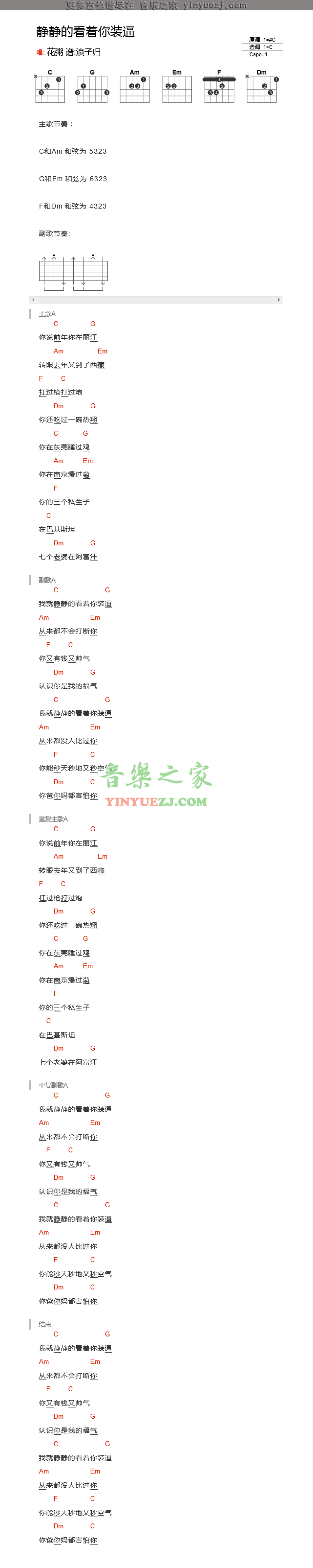 花粥《静静的看着你装逼》吉他谱