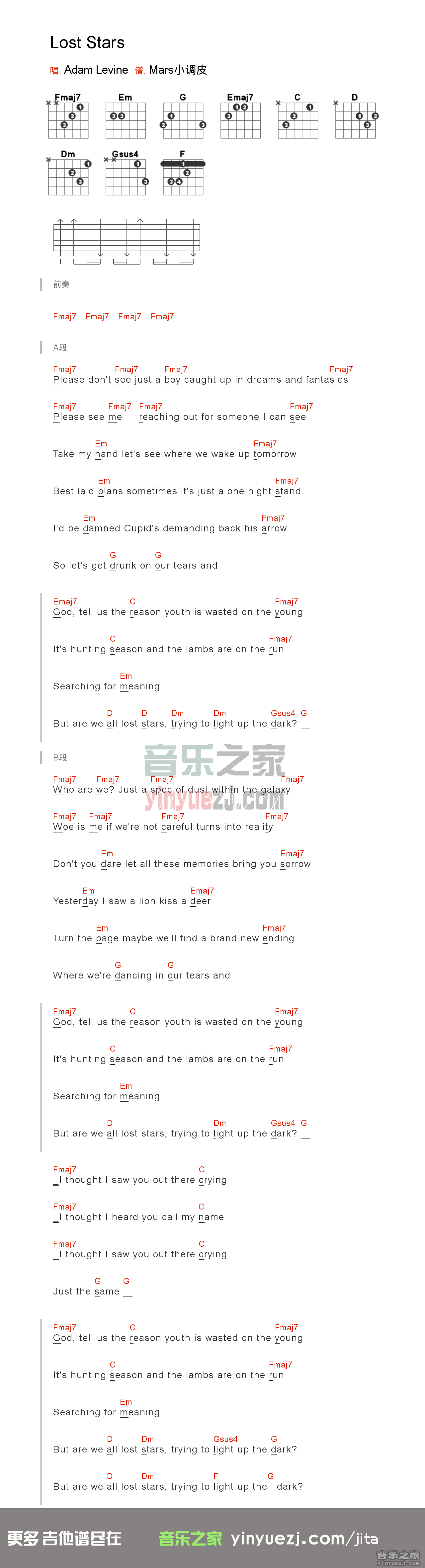 《lost stars》吉他谱