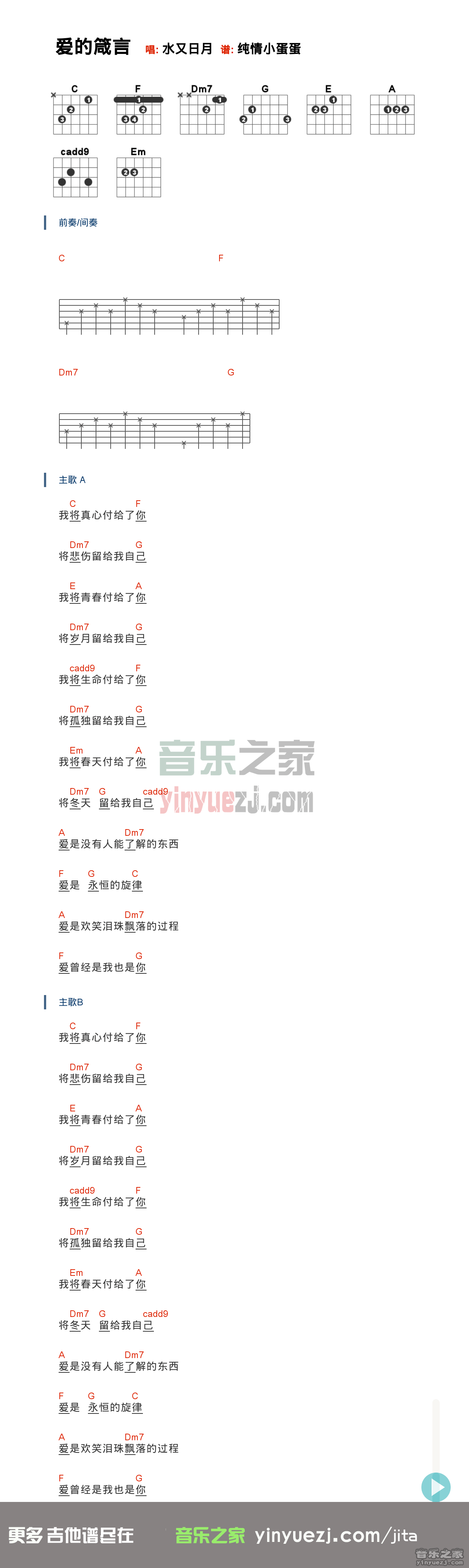 罗大佑《爱的箴言》吉他谱