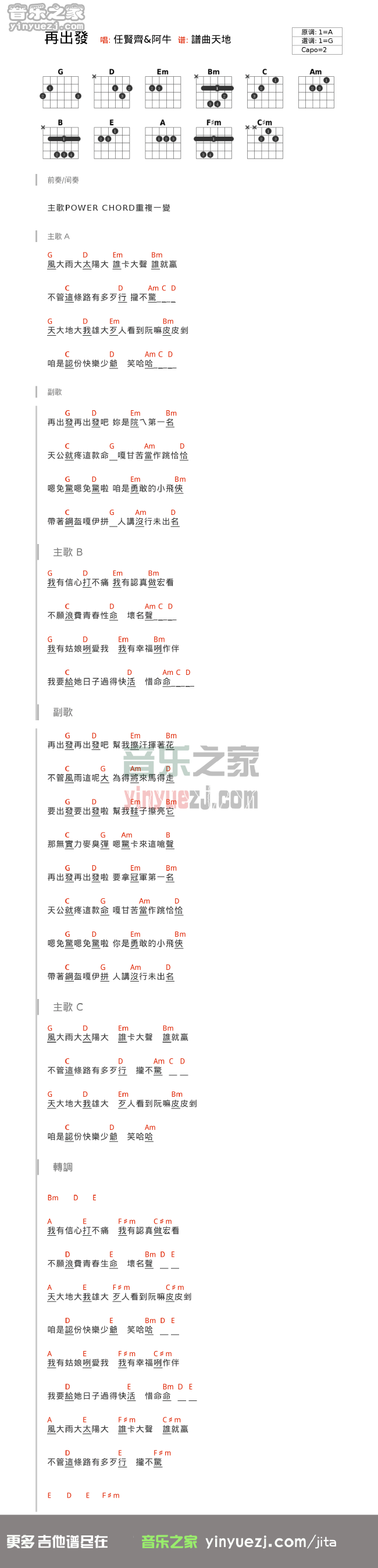任贤齐/阿牛《再出发》吉他谱
