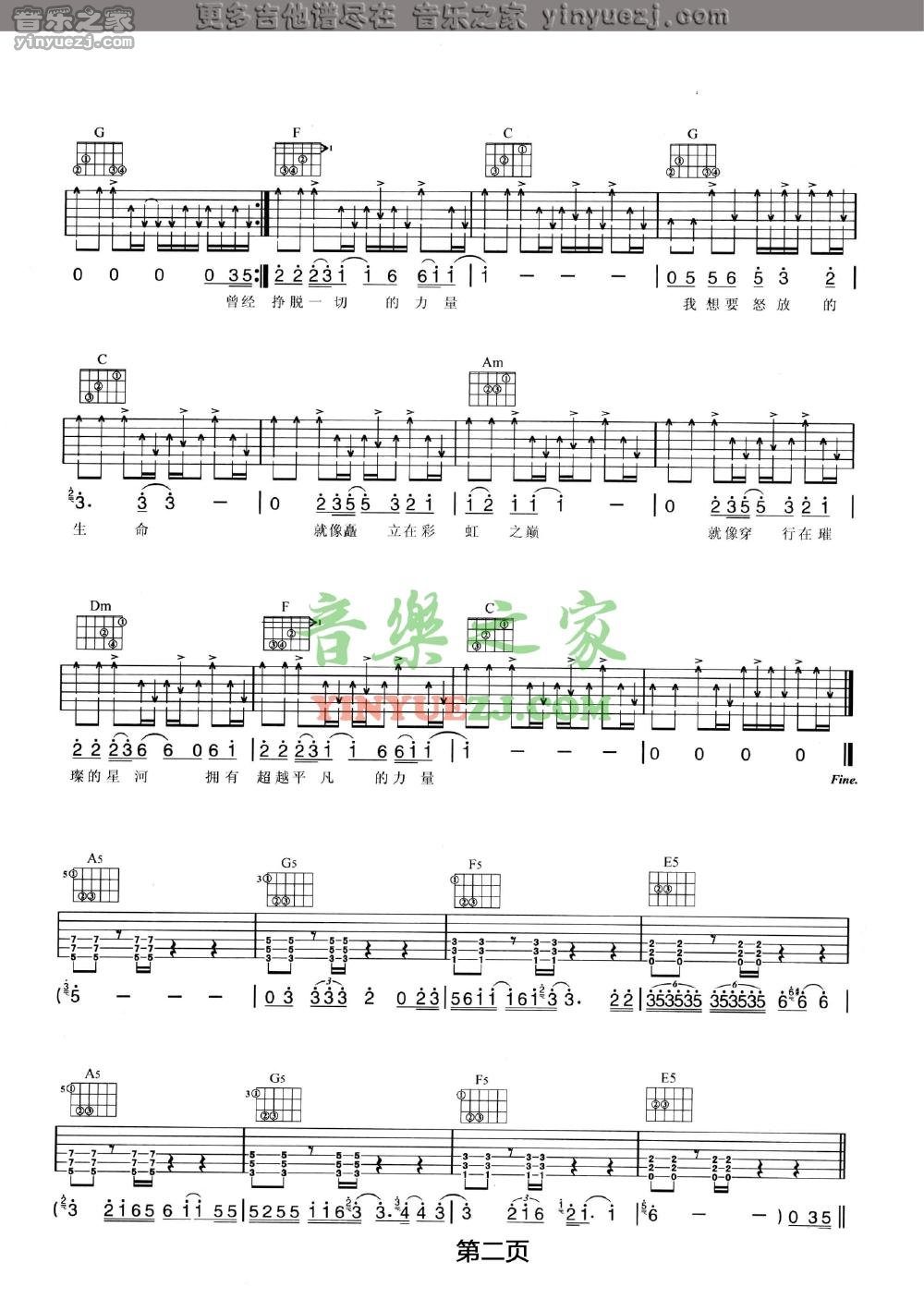 2汪峰《怒放的生命》吉他谱