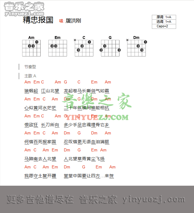 屠洪刚《精忠报国》吉他谱