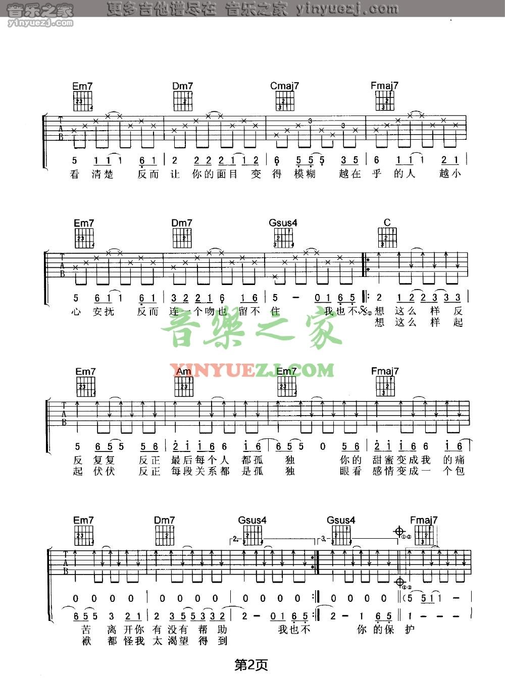 版本二2 王菲《我也不想这样》吉他谱