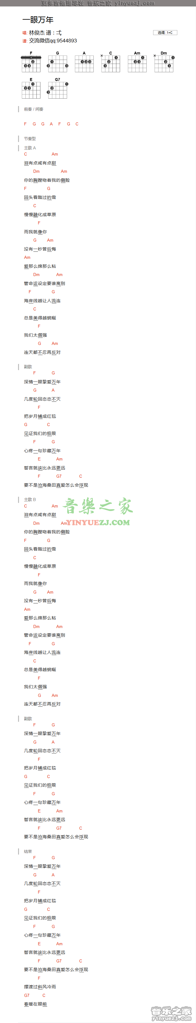 林俊杰《一眼万年》吉他谱txt