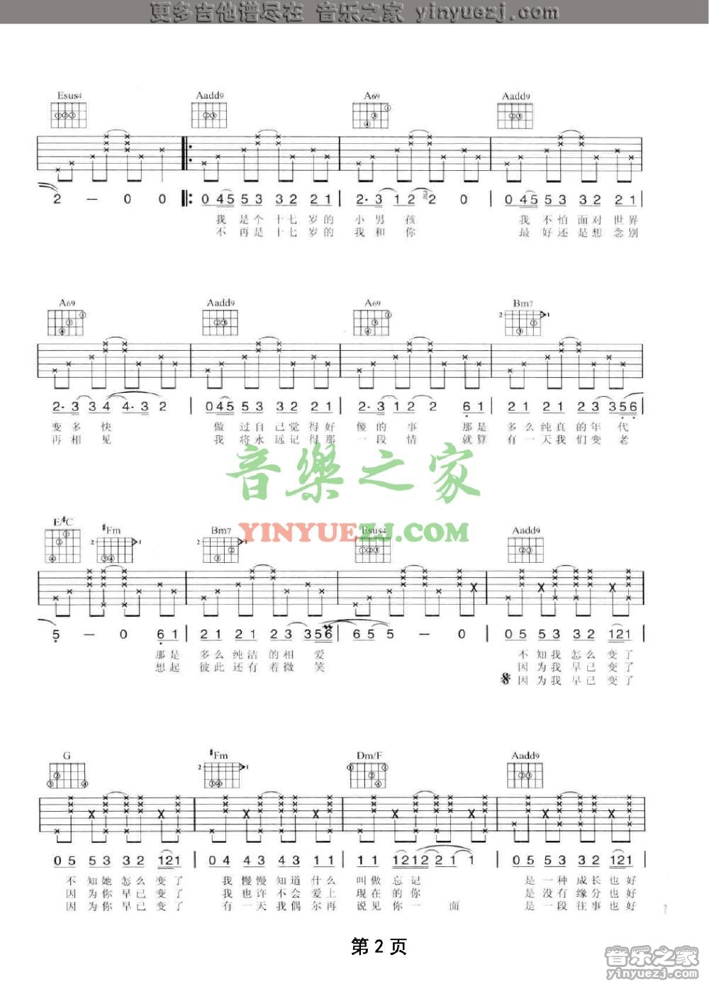 陶喆《十七岁》吉他谱
