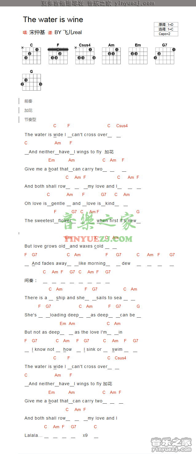 宋仲基《The Water Is Wide》吉他谱txt